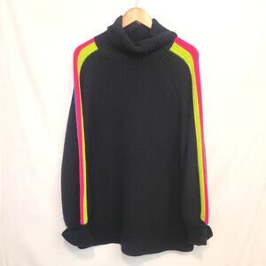 Future Collective Turtle Neck Sweater 1X Black Rainbow Stripe Sleeve Oversized